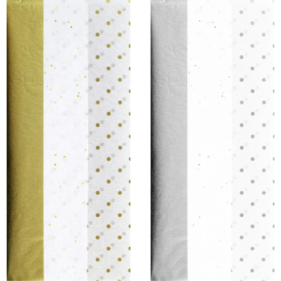 Silkepapir Metallic guld eller sølv 6 ark 50x70cm 20g.