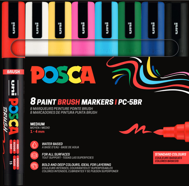 Posca - Akrylmarker Sæt – PC-5BR (1-4 mm) – 8 Vandbaserede Tuscher