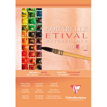 Clairefontaine - Etival Watercolour/ Akvarel Blok, A3, 10 ark, 300g