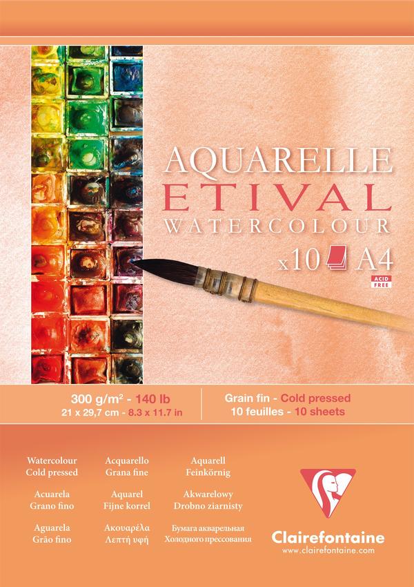 Clairefontaine - Etival Watercolour/ Akvarel Blok, A4, 10 ark, 300g