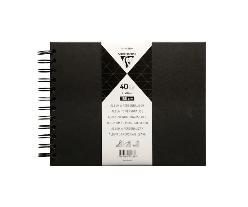 Clairefontaine - Sketchbook - 21 x 16 cm 185 gram 40 Ark Sort Papir