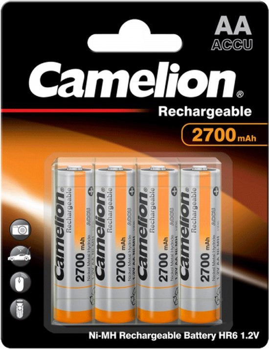 Camelion - Batteri Mignon AA 2700mAh NiMH + Box 4 stk, Rechargeable