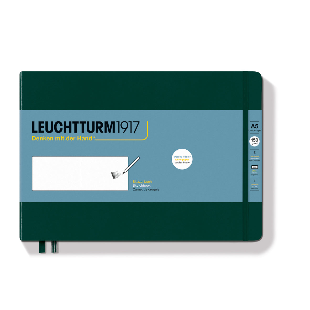 Leuchtturm1917 - Hardcover Skitsebog, Landscape, A5, 150g, Forest Green / Mørkegrøn
