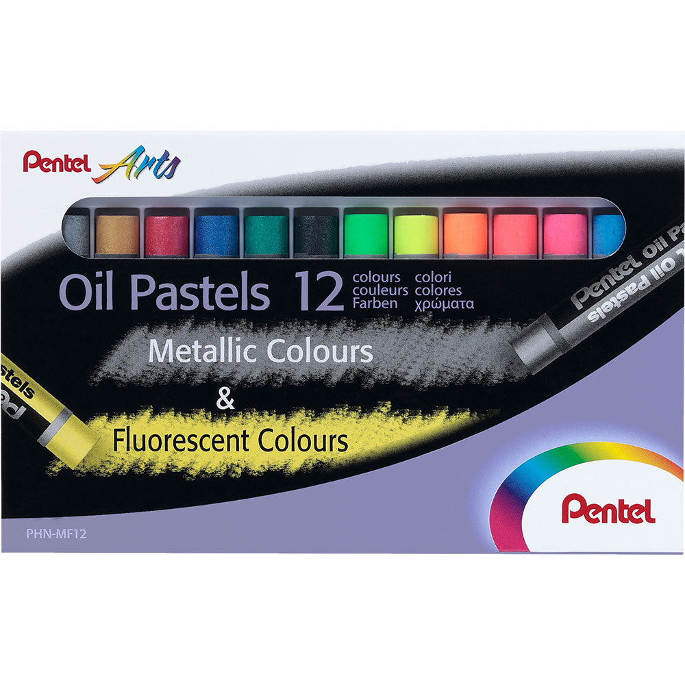 Pentel Oil Pastels (Metallic Colours & Fluorescent Colours, 12 farver
