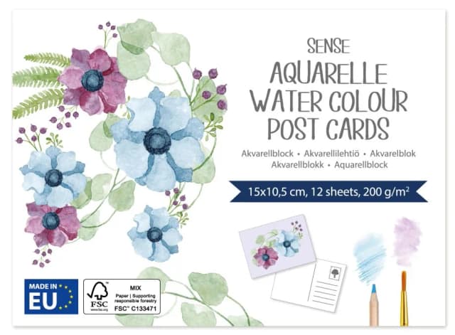 Sense Watercolor Post Cards 10x15 200g 12 ark