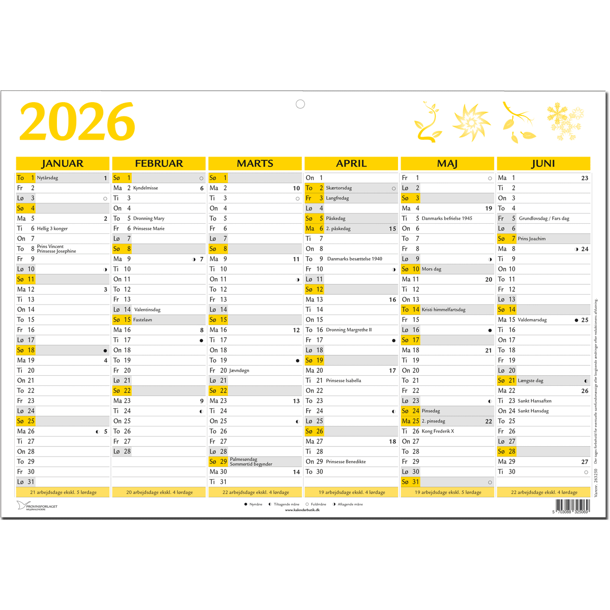 A2 vægkalender 2026 Gul
