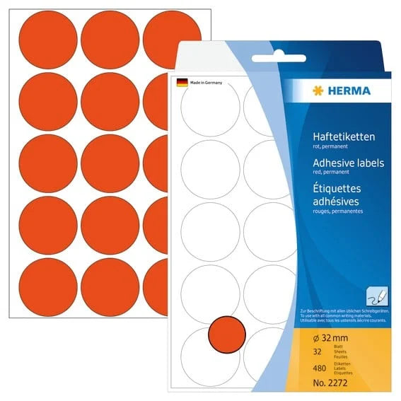 Herma - Runde Etiketter permanent (flere farver og størrelser)