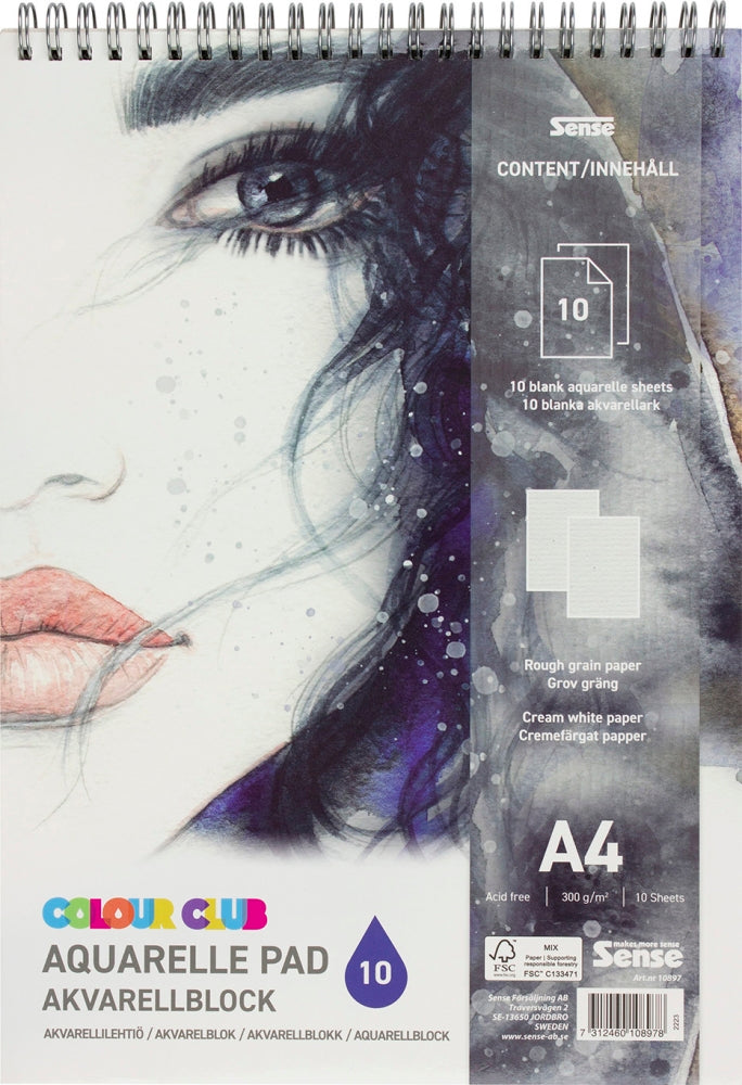 Sense colourclub akvarelpapir fsc A4 10 ark