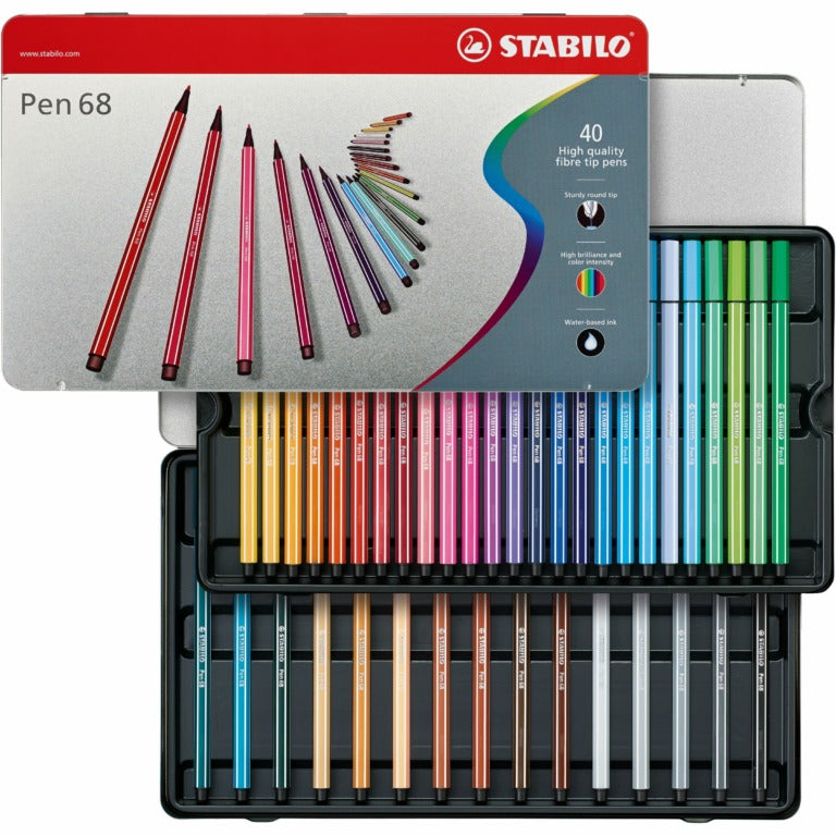 STABILO Pen 68 Premium fiberpen, 40 tuscher i metaletui