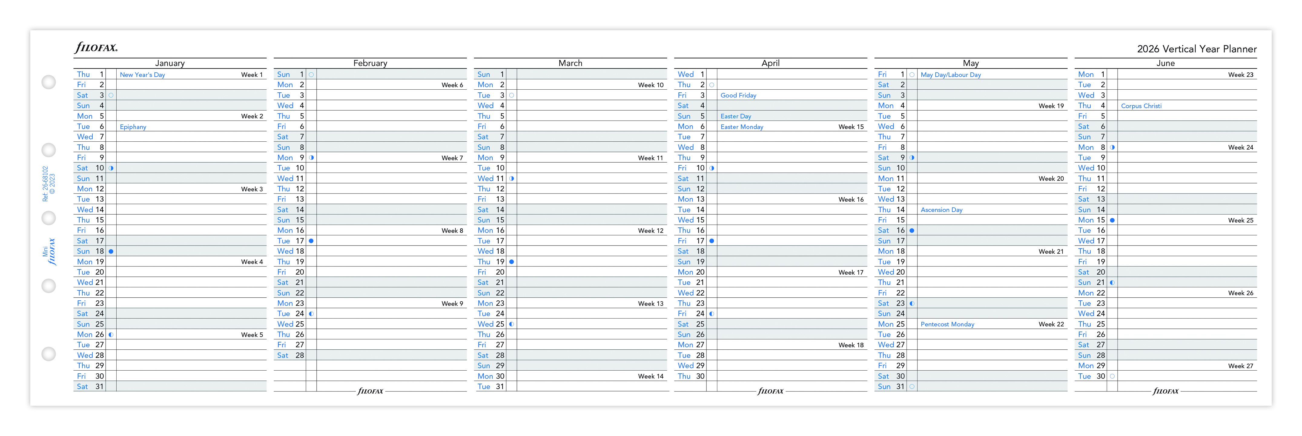 Filofax - Årsoversigt Mini Vertikal 2026 Engelsk
