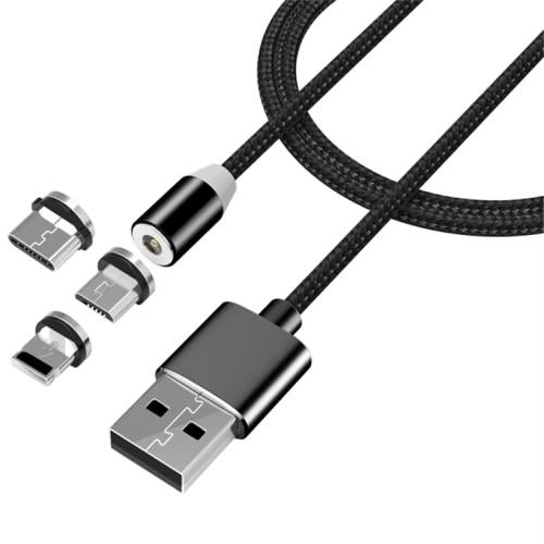 Swiss+go USB-A Kabel med magnetisk tilslutning Adapter til USB-C, Lightning og Micro USB, 1 m