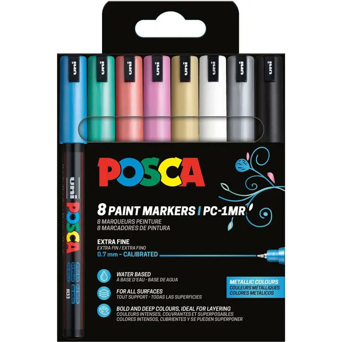 Posca - Akrylmarker Sæt – PC-1MR Extra fine (0,7 mm) – 8 Vandbaserede Tuscher