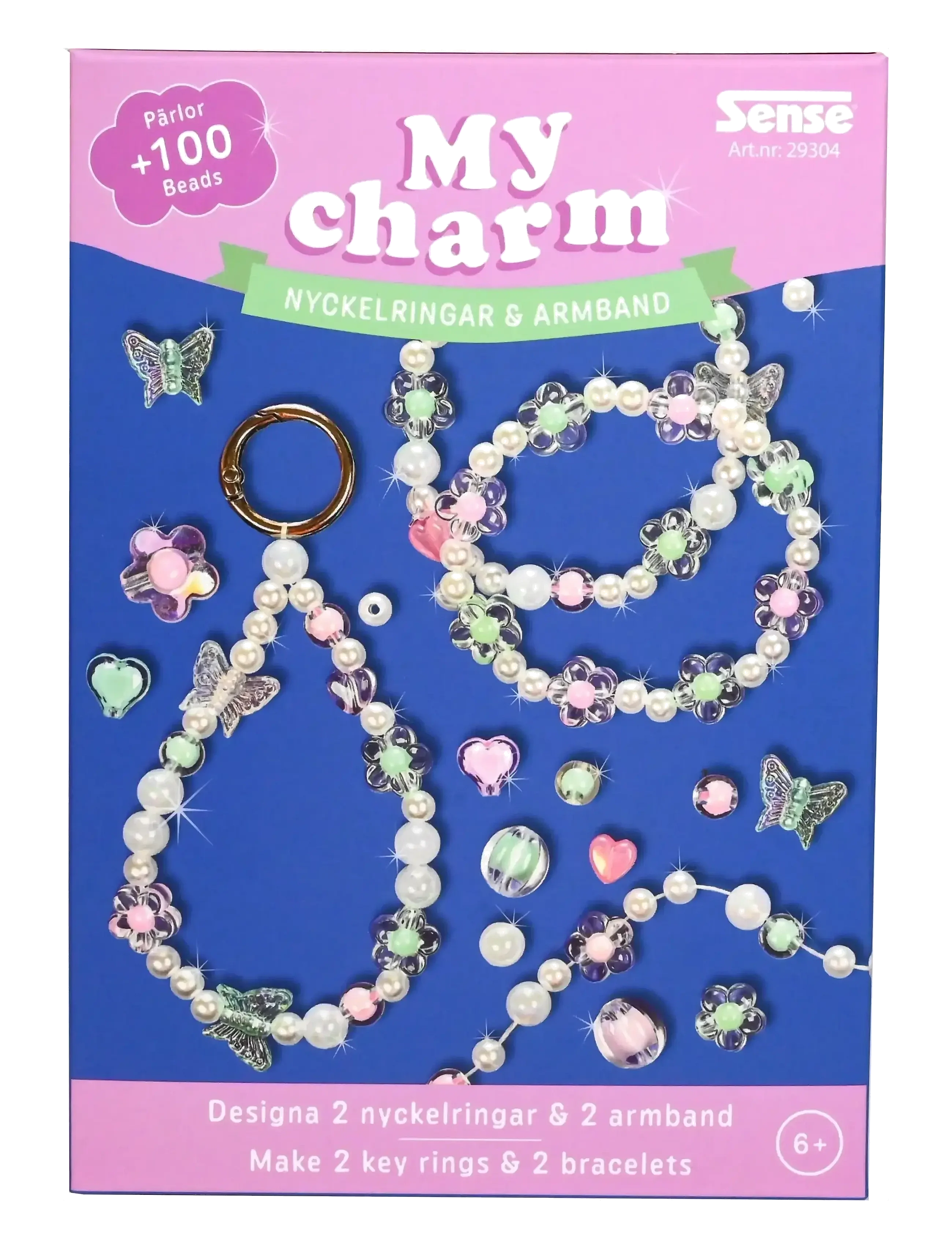 Sense - My Charm Halskæde og Armbånd (Hvid, Grøn, og Pink)