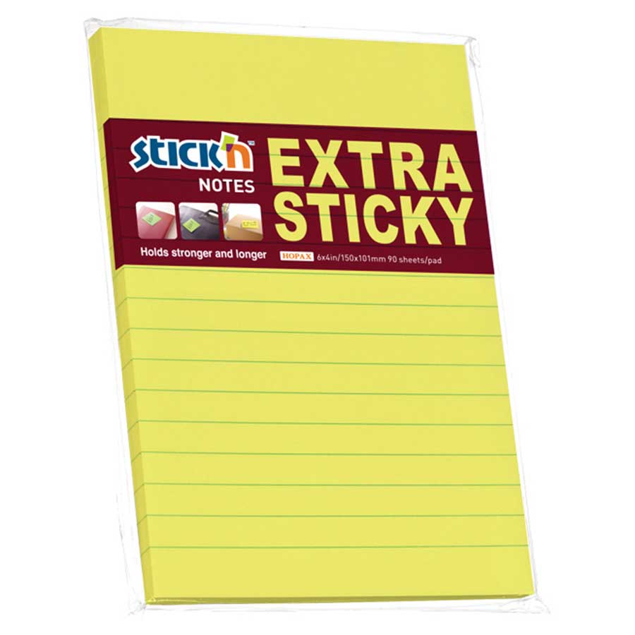 Notesblok Extra Sticky 150x101 90 Blad Linjeret Neon Gul