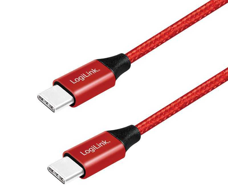 LogiLink - USB-C til USB-C Stofkabel 0,3 m - Rød