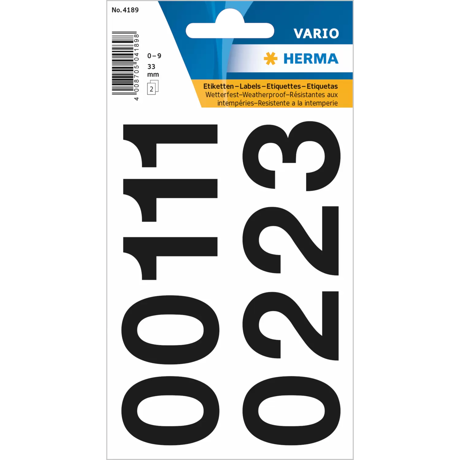 Herma label numbers 0-9 33 high black