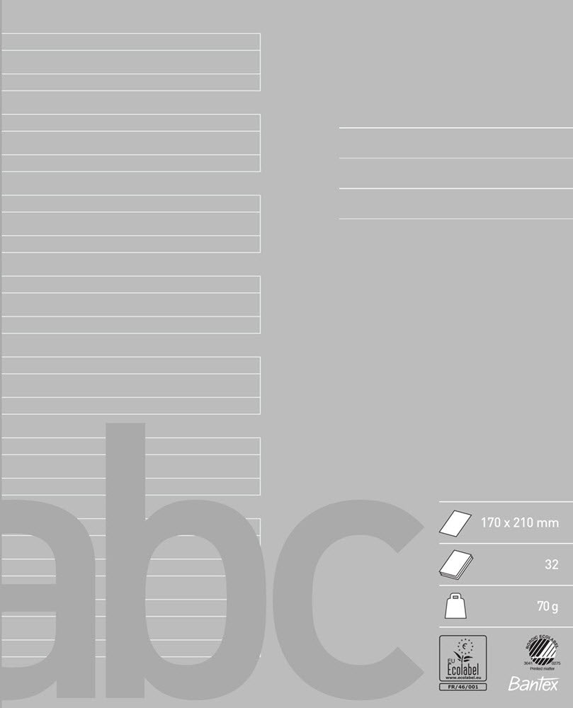 Bantex - Skolehæfte 17x21 24 linjer 32 sider 70 gram - grå
