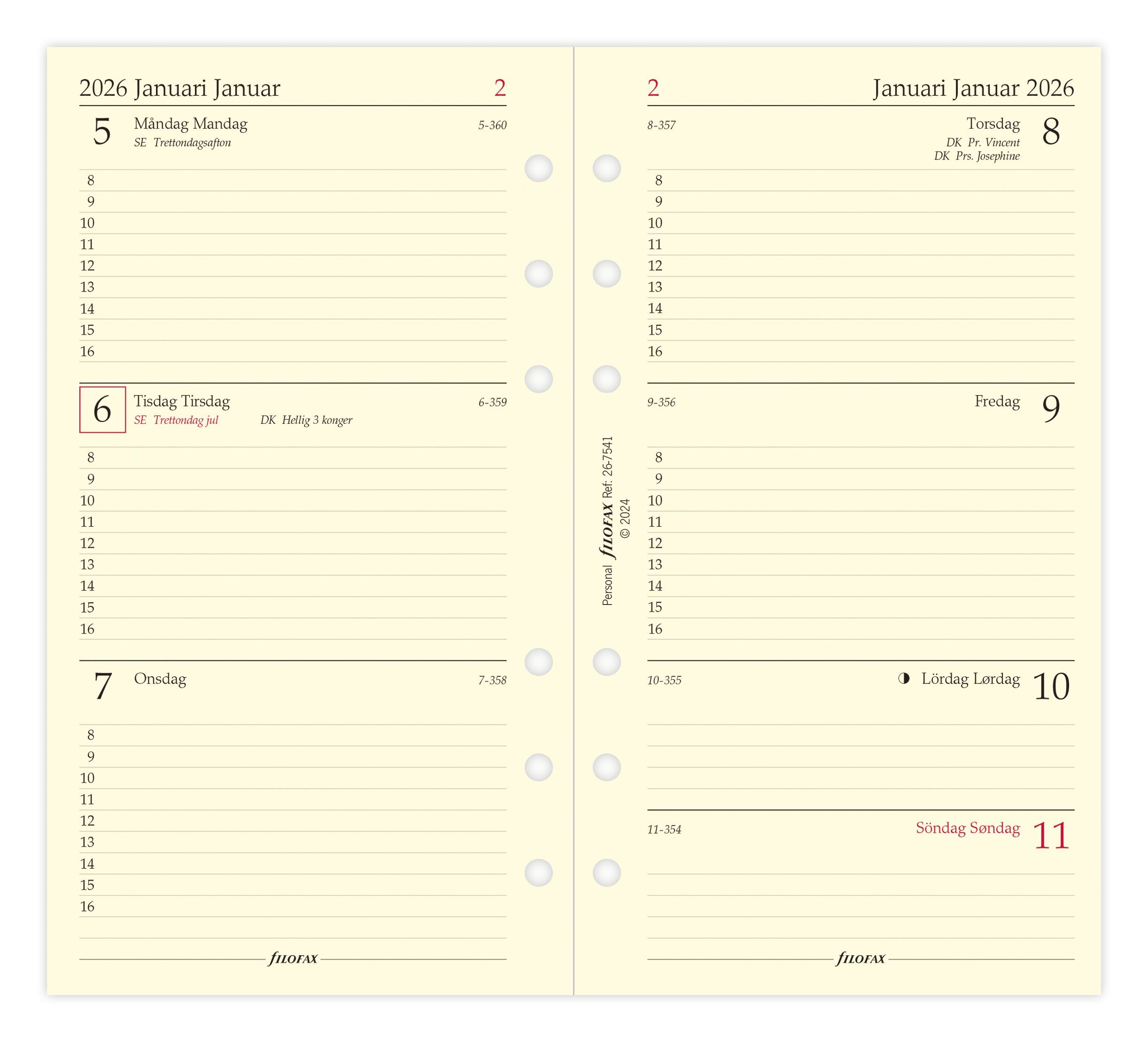 Filofax - Refill Personal 2026 Uge Per Opslag Svensk/Dansk/Norsk