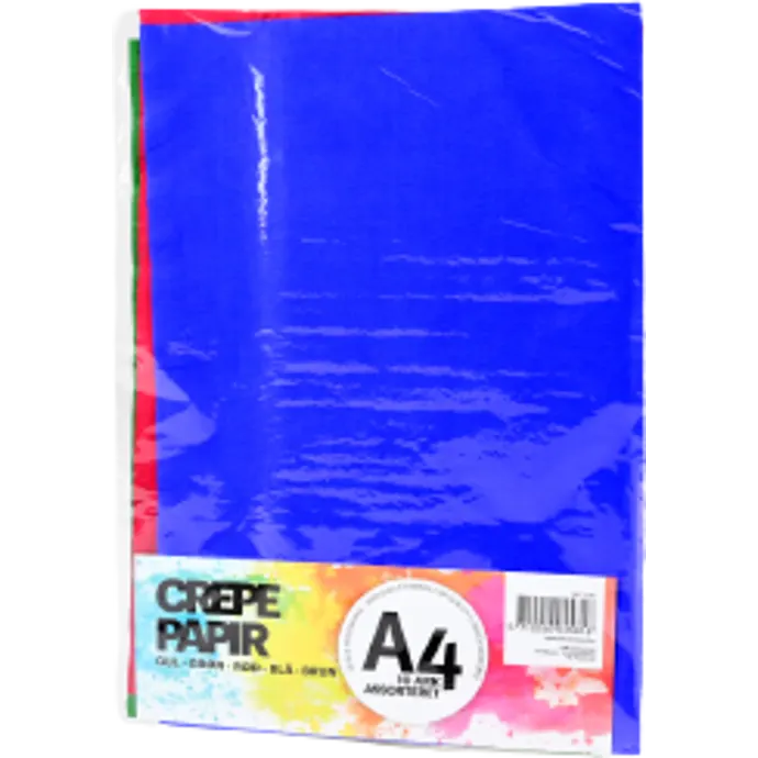 A4 Crepe papir 10 ark (Gul, Grøn, Rød, Blå, og Brun)