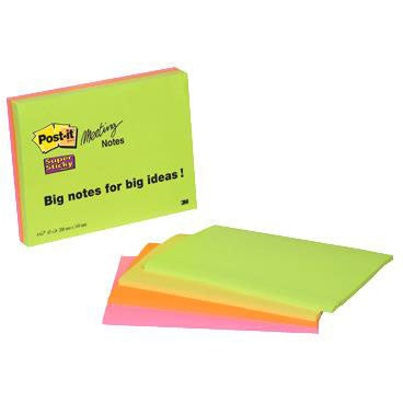 Notesblok Post-it Mødenotes 203x152mm 45 blad Assorterat