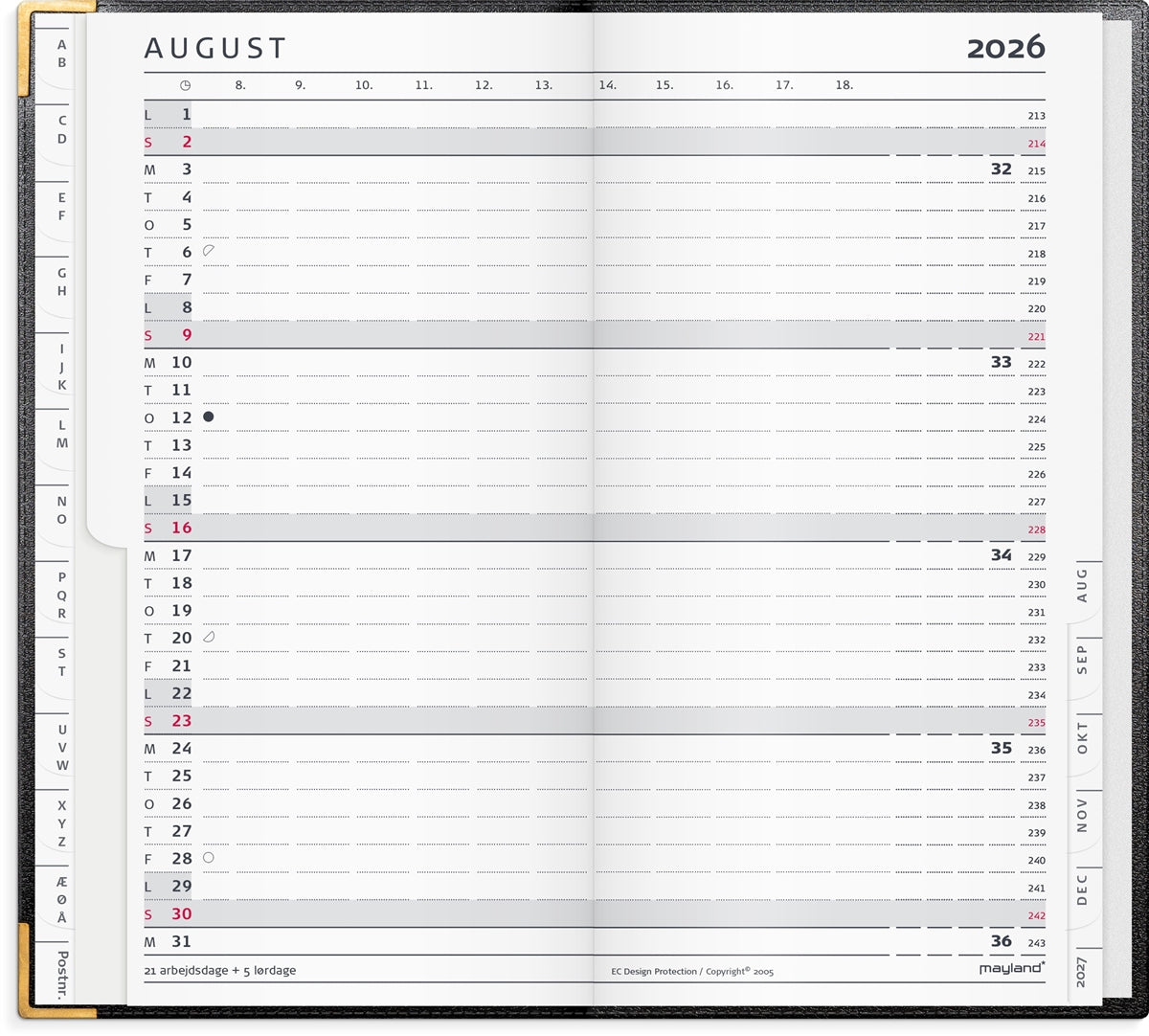 Index Planner månedskalender sort skind 2026