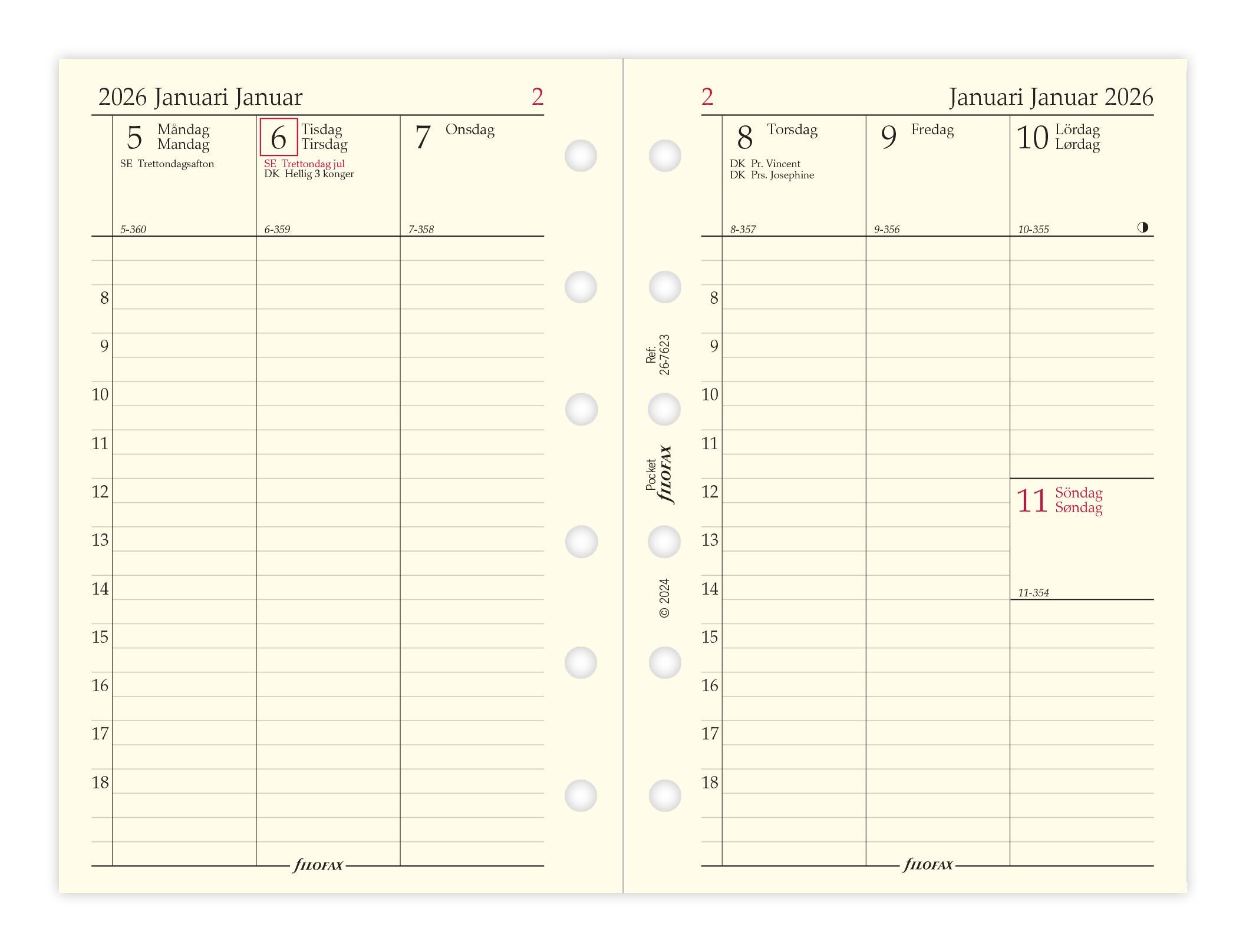 Filofax - Refill Pocket 2026 Uge Per Opslag Vertikal Svensk/Dansk/Norsk