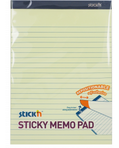 Sticky Memo 254x178 50 Blad Linjeret Gul