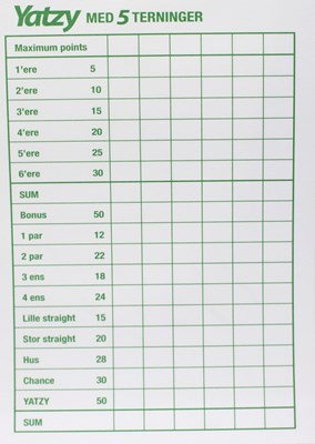 Yatzy blokke Til 5 Tern 3stk